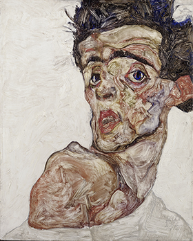 Egon Schiele, Selbstbildnis mit hochgezogener nackter Schulter, 1912